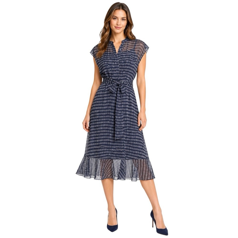 Club Monaco Dremah Silk Midi Dress Navy Blue Sz 8